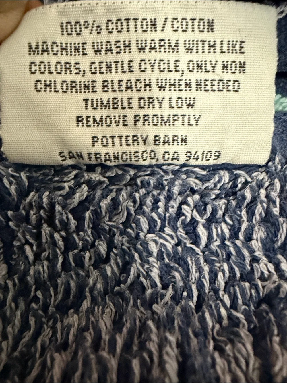 Pottery Barn (2) 11”x11” (1) 19.5”W x28”L Navy Blue Plush Terry Hand Towel
